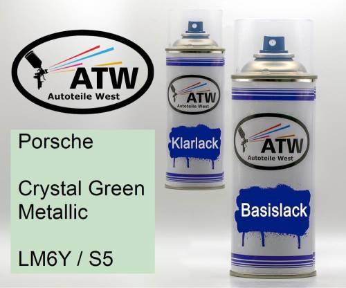 Porsche, Crystal Green Metallic, LM6Y / S5: 400ml Sprühdose + 400ml Klarlack - Set, von ATW Autoteile West.